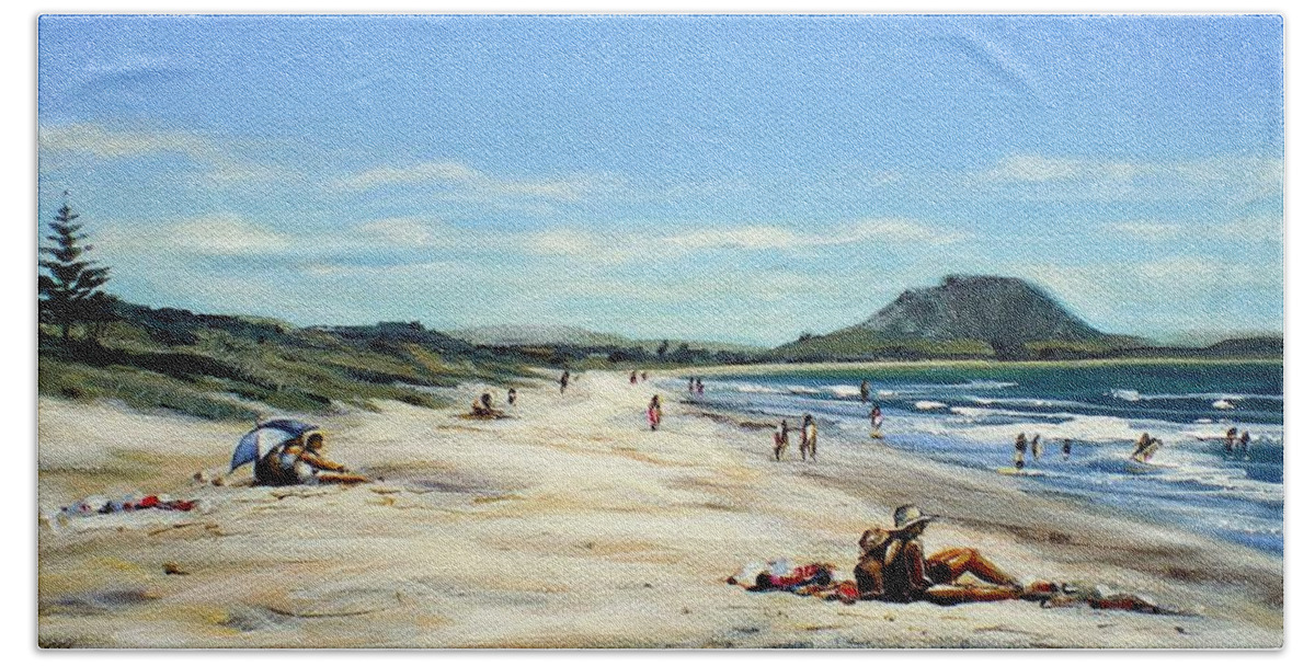 Papamoa Beach Hand Towel featuring the painting Papamoa Beach 281109 by Sylvia Kula