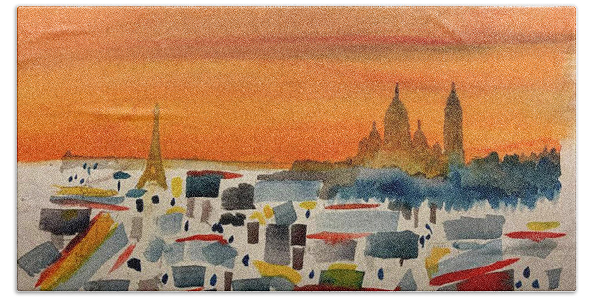 Paris Hand Towel featuring the painting Paris Now and Then #1 by John Macarthur