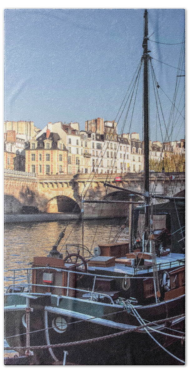 Paris Hand Towel featuring the photograph Paris river bank by Manjik Pictures