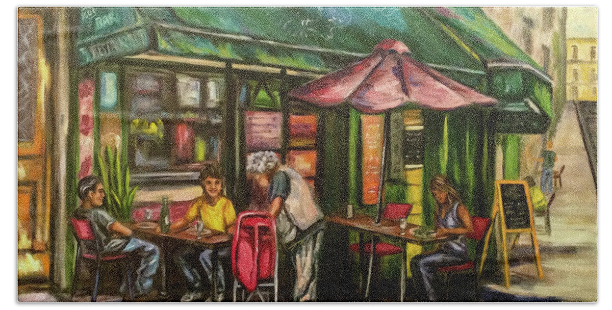 Paintings Hand Towel featuring the painting Paris Sidewalk Cafe by Sherrell Rodgers