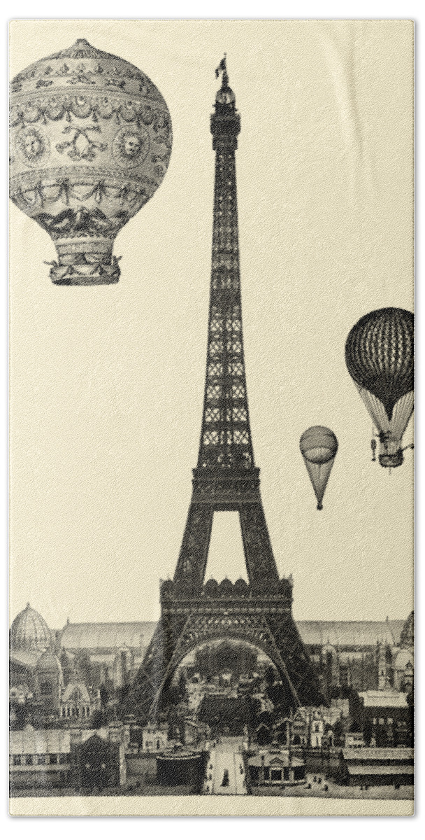 Eiffel Tower Hand Towel featuring the digital art Parisian Balloon Flight by Madame Memento