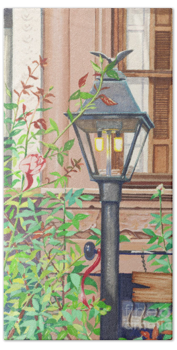 Park Slope Lamp Brooklyn Ny Hand Towel featuring the painting Park Slope Lamp Brooklyn NY 1982 by William Hart McNichols