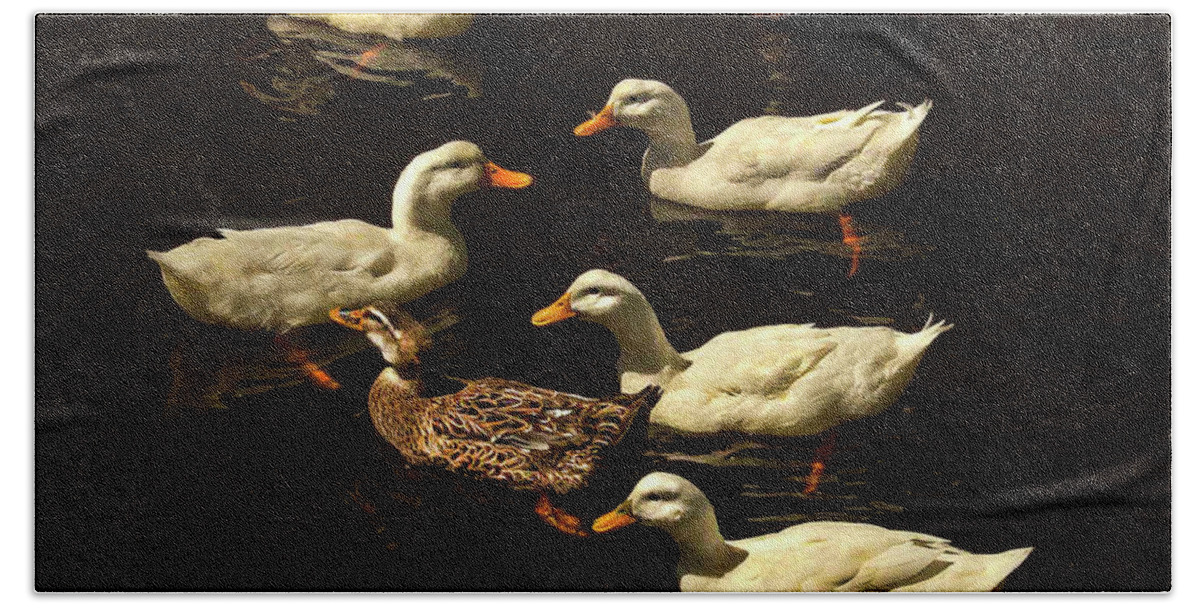 Ducks Hand Towel featuring the photograph Pas de Duck by Edward Shmunes