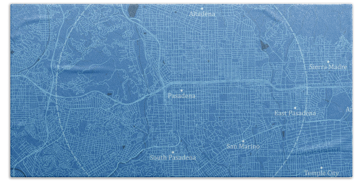 California Hand Towel featuring the digital art Pasadena CA City Vector Road Map Blue Text by Frank Ramspott