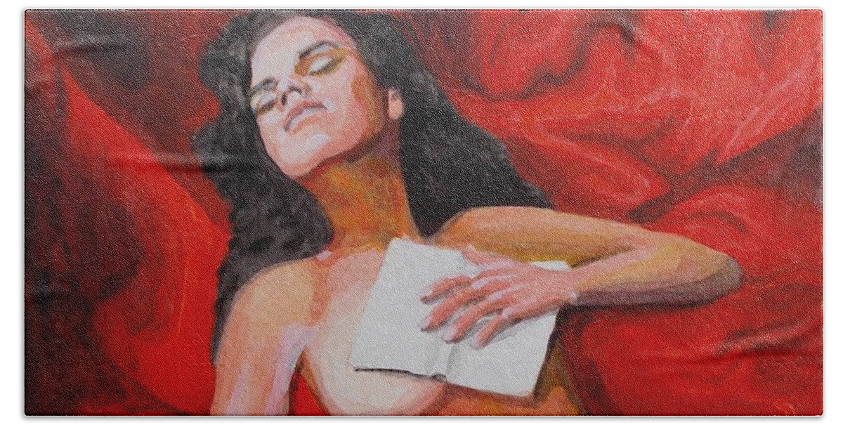 Figure Bath Towel featuring the painting Pasion by Lilibeth Andre