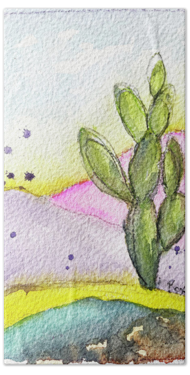 Pastel Bath Towel featuring the painting Pastel Cactus by Roxy Rich