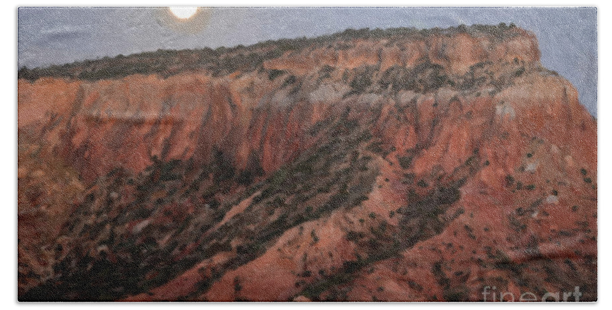 Northern Hand Towel featuring the photograph Pastel Dreams Full Moon Rising Over Kitchen Mesa and Cliffsides - Ghost Ranch Abiquiu New Mexico by Silvio Ligutti