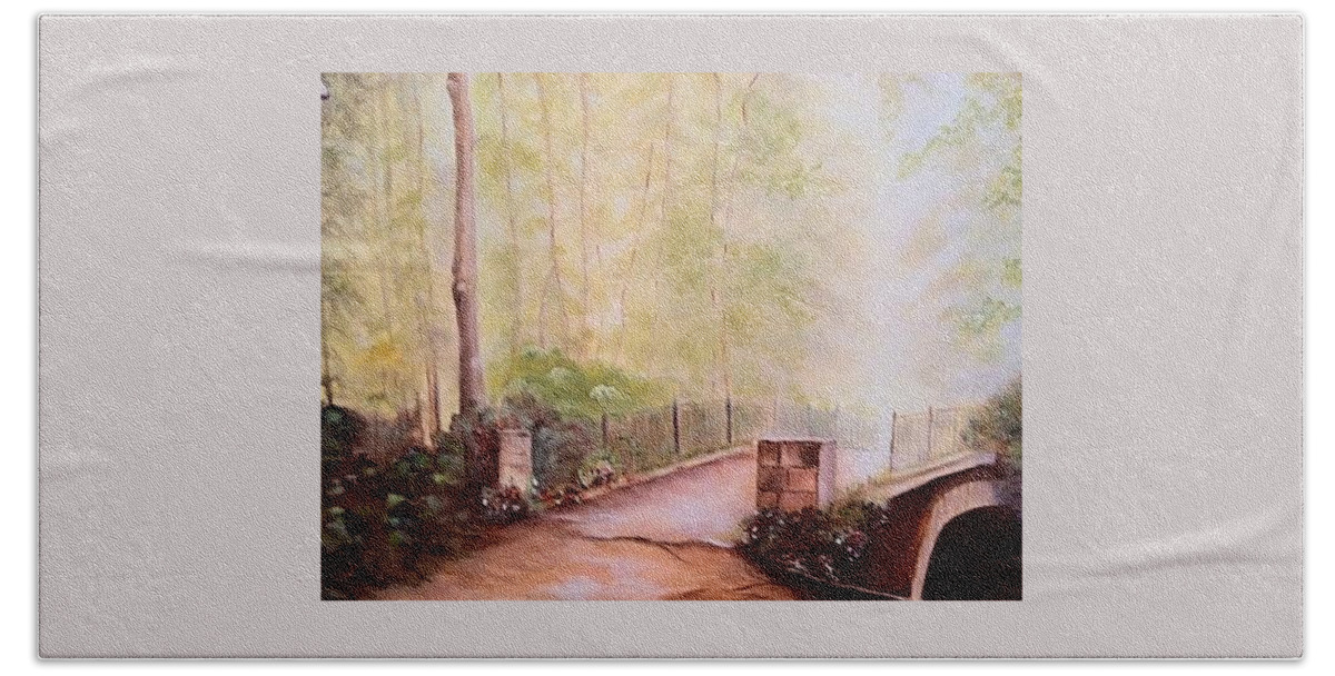 Pathways Hand Towel featuring the painting Path to Peace by Juliette Becker