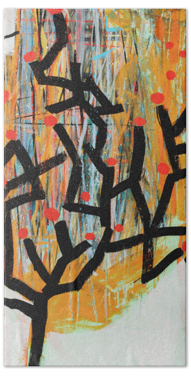 Abstract Art Hand Towel featuring the painting Paths with Some Resistence No.2 by Jane Davies
