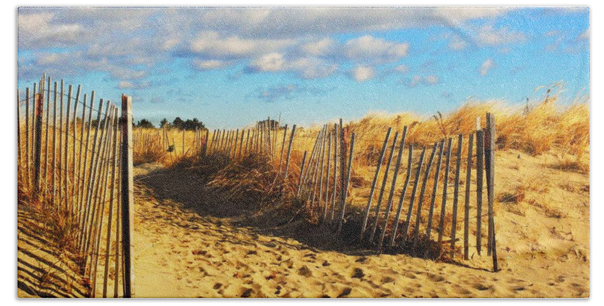 Sand Dunes Bath Towel featuring the photograph Pathway through the Dunes by Eunice Miller