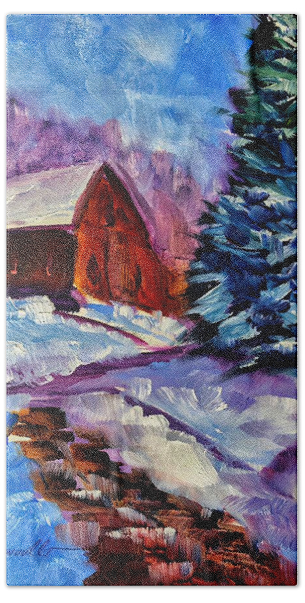 Snow Scene Hand Towel featuring the painting Pathway to a Happy Place by Ruben Carrillo