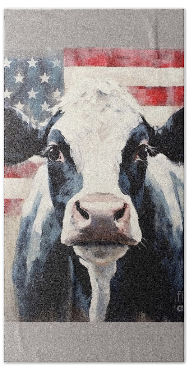 Cow Hand Towel featuring the painting Patriotic Cow by Tina LeCour