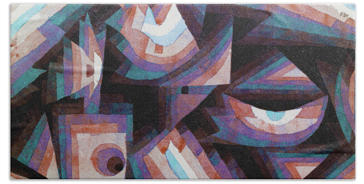 Abstract Bath Towel featuring the painting Paul Klee Tribute Abstract Hand Painted Litho Reproduction 7 by Tony Rubino