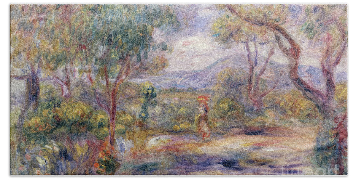 Renoir Bath Towel featuring the painting Paysage a Cannes by Pierre Auguste Renoir