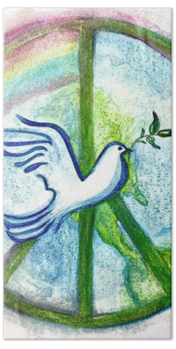 Peace Sign Hand Towel featuring the painting Peace on Earth by Deb Stroh-Larson