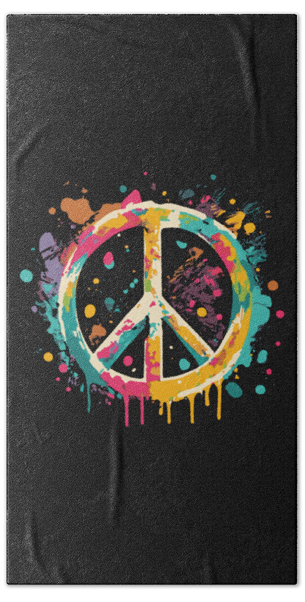 Peace Sign Bath Towel featuring the digital art Peace Sign Paint Splatter Graffiti by Flippin Sweet Gear
