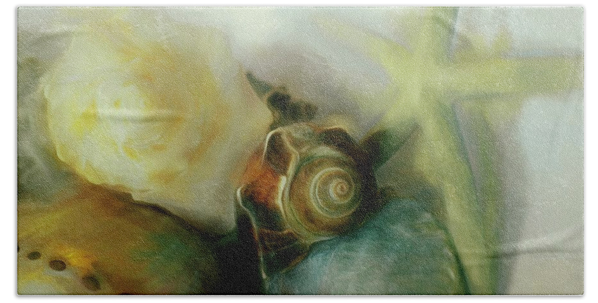 Shells Bath Towel featuring the mixed media Peaceful Glow 2 by Lynda Lehmann