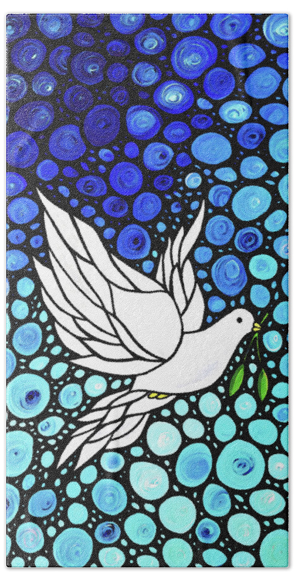 Peace Bath Towel featuring the painting Peaceful Journey - White Dove Peace Art by Sharon Cummings