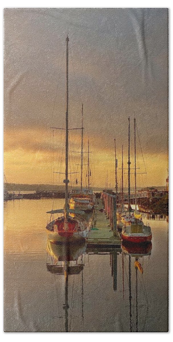 Autumn Hand Towel featuring the photograph Peaceful Marina Sunrise by Jerry Abbott