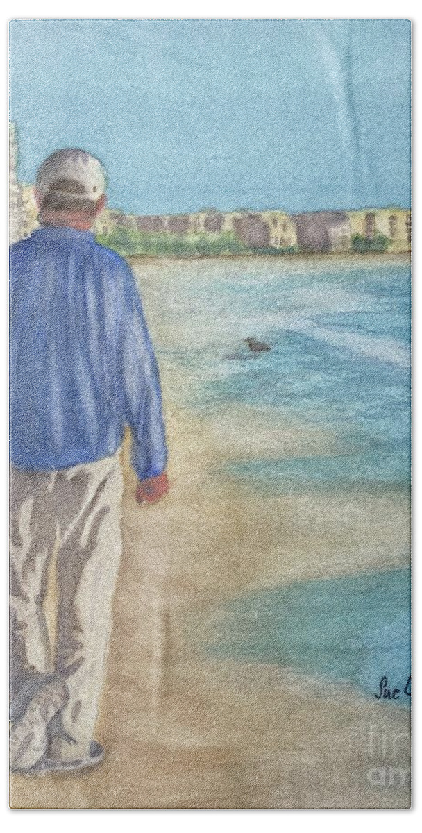 Beach Bath Towel featuring the painting Peaceful Walk at Siesta Key by Sue Carmony