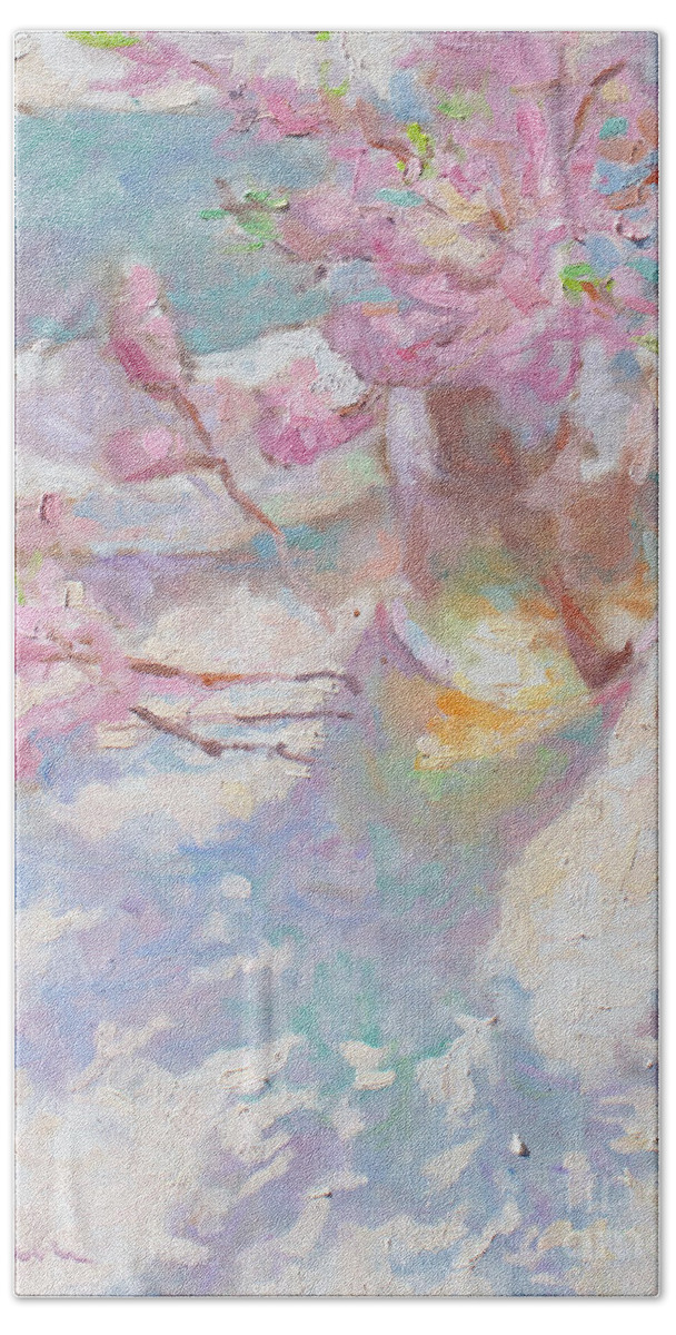 French Impressionism Bath Towel featuring the painting Peach Blossoms by Srishti Wilhelm