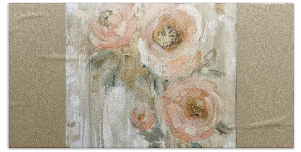 Rose Bath Towel featuring the painting Peach Rose Rapture by Tina LeCour