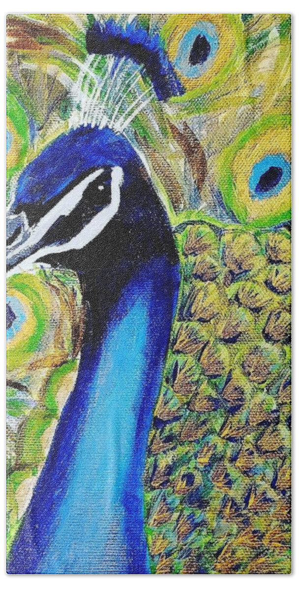 Peacock Bath Towel featuring the painting Peacock by Amy Kuenzie