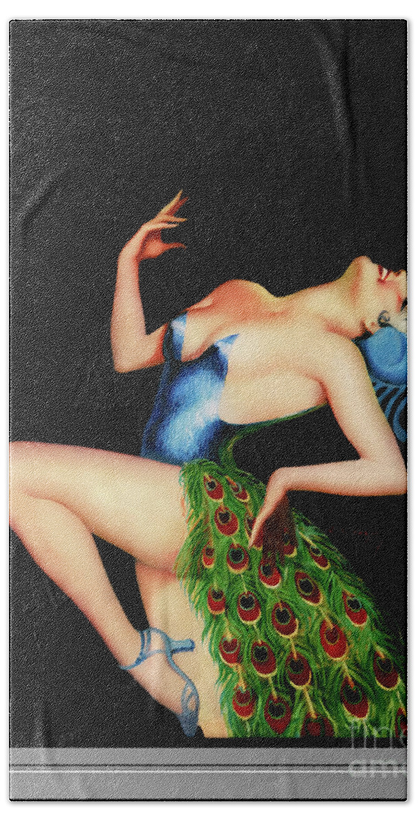 Peacock Dancer Bath Towel featuring the painting Peacock Dancer by Earle Kulp Bergey Vintage Art Reproduction by Rolando Burbon