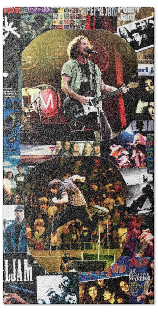 Collage Bath Sheet featuring the painting Pearl Jam Collage 1 by Doug Siegel