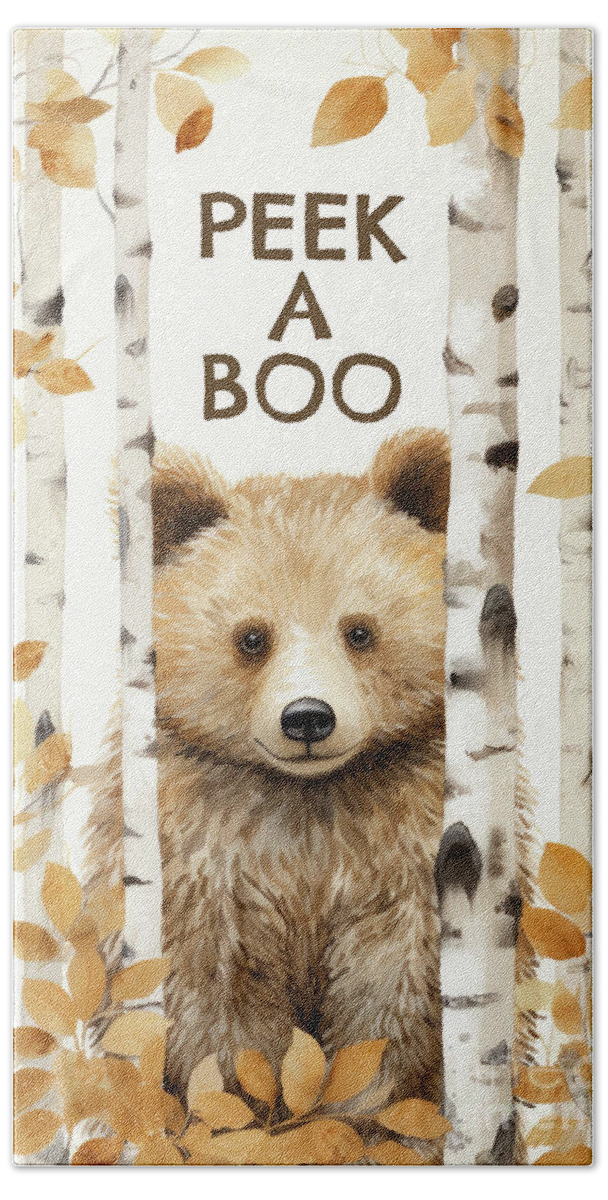 Bear Hand Towel featuring the painting Peek A Boo Bear by Tina LeCour