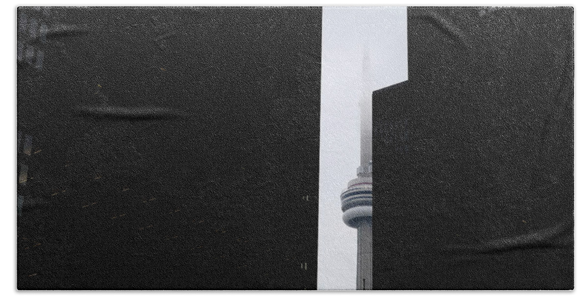 Toronto Bath Towel featuring the photograph Peekaboo Landmark Again With Fog Redaction by Kreddible Trout