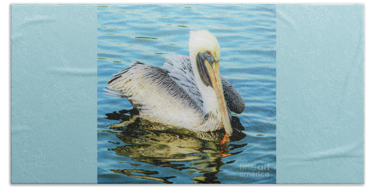 Pelican Bath Towel featuring the photograph Pelican in Glow by Joanne Carey