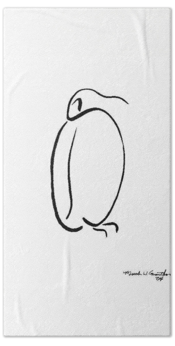 Penguin Hand Towel featuring the drawing Penguin by Micah Guenther