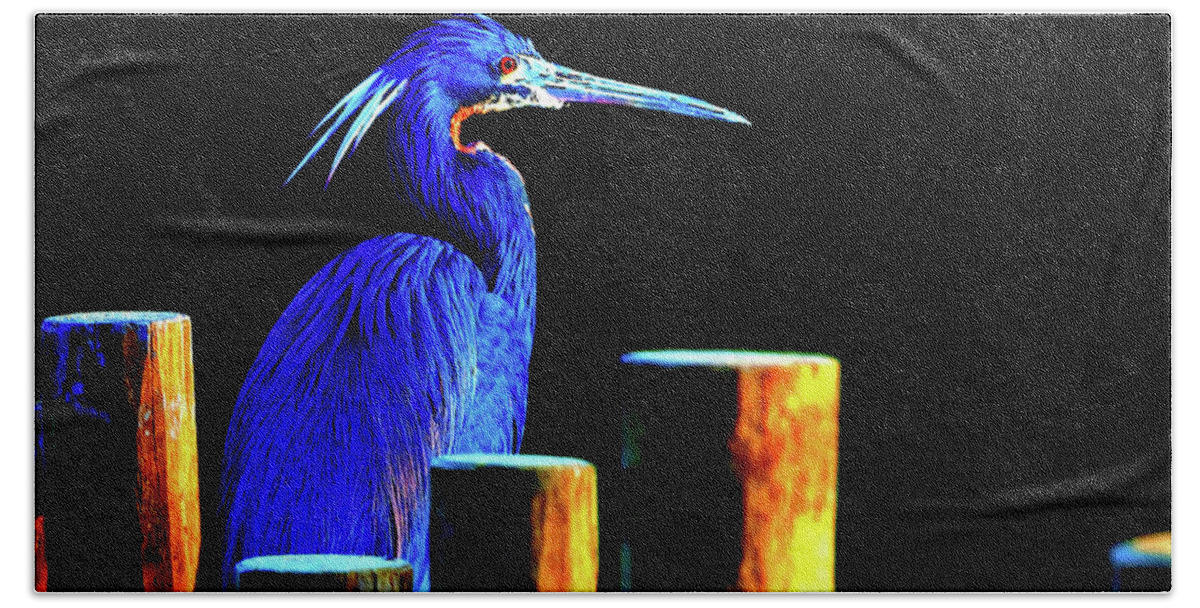 Wildlife Bath Towel featuring the digital art Pensive Blue Heron by SnapHappy Photos