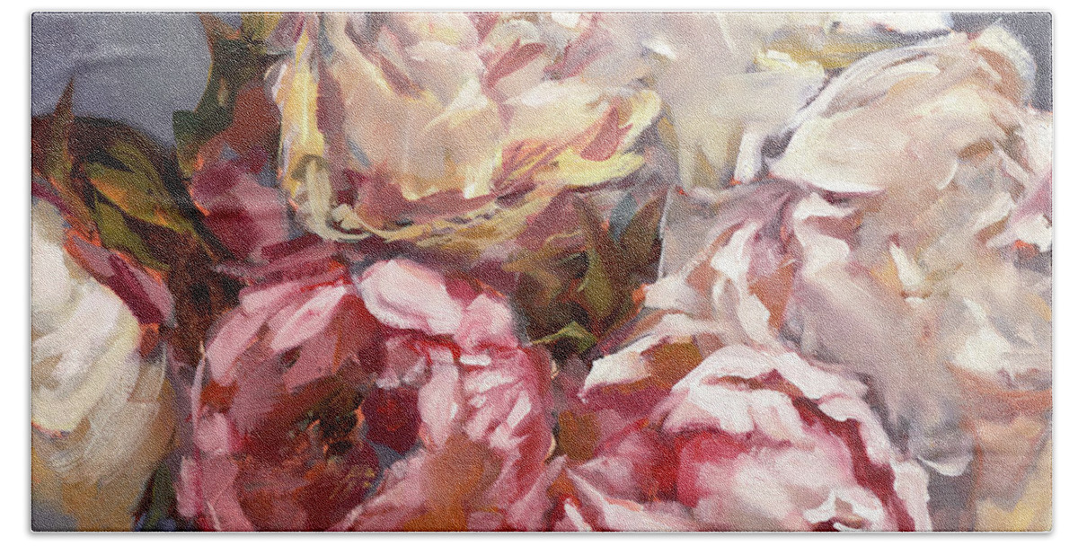 Fine Art Prints Bath Towel featuring the painting Peony Impressions No.1 by Roxanne Dyer