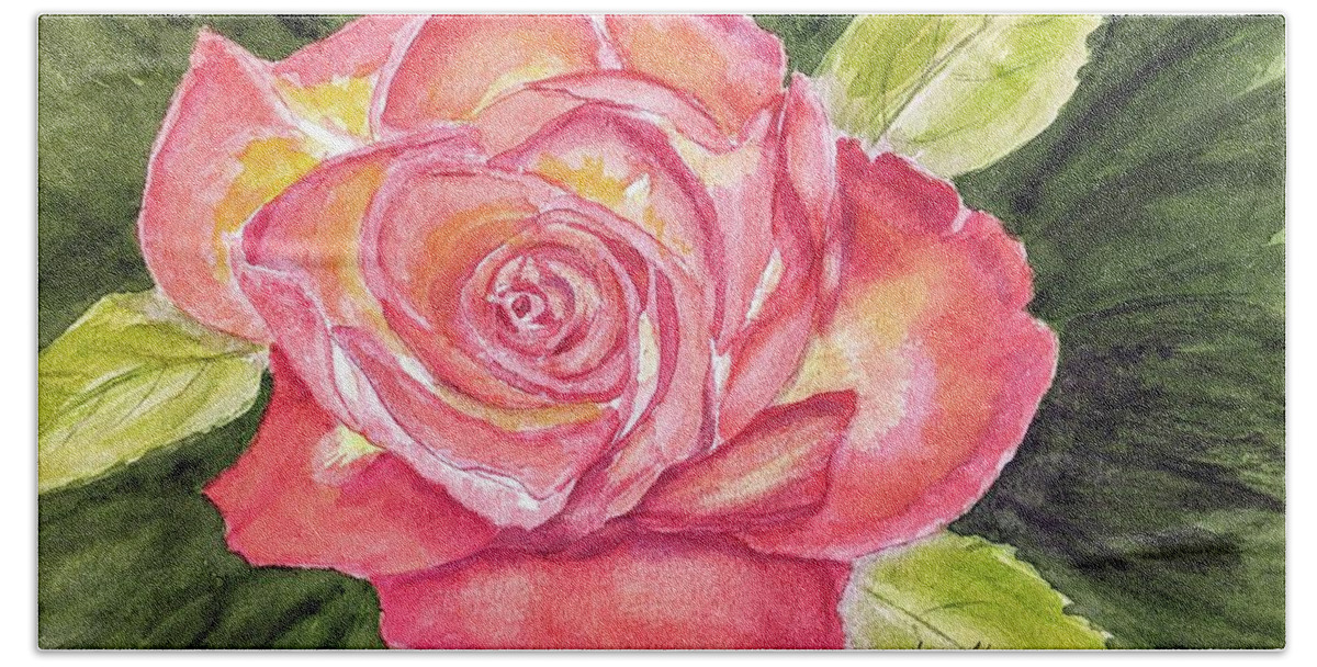 Rose Hand Towel featuring the painting Perfect Moment Rose - Watercolor by Claudette Carlton