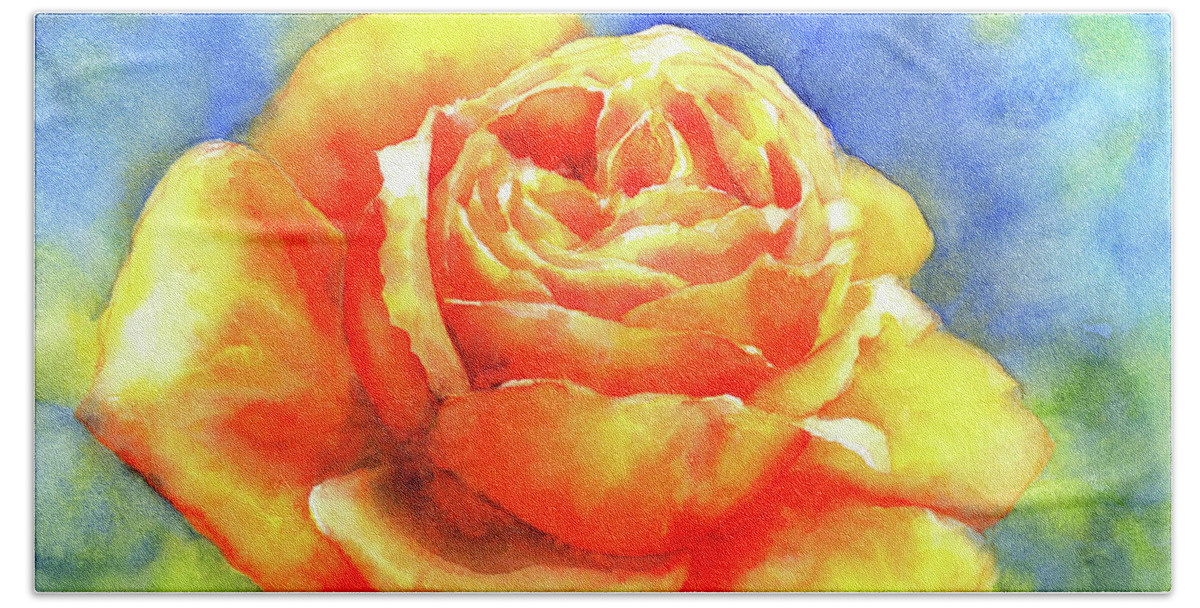 Rose Bath Towel featuring the painting Perfume of a rose watercolor painting by Karen Kaspar