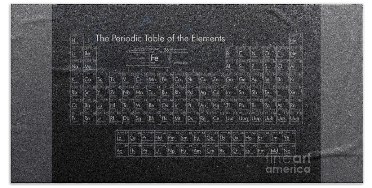 Periodic Hand Towel featuring the mixed media Periodic table of the elements, black by Delphimages Photo Creations