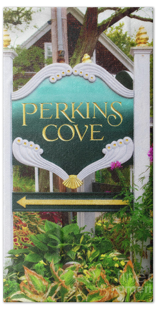 Color Image Photographs Bath Towel featuring the photograph Perkins Cove Sign by Jerry Fornarotto