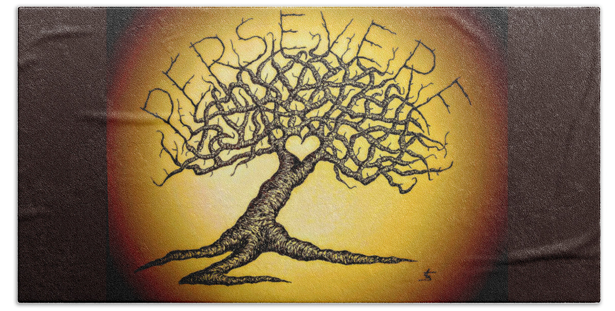 Hope Hand Towel featuring the drawing Persevere Love Tree by Aaron Bombalicki