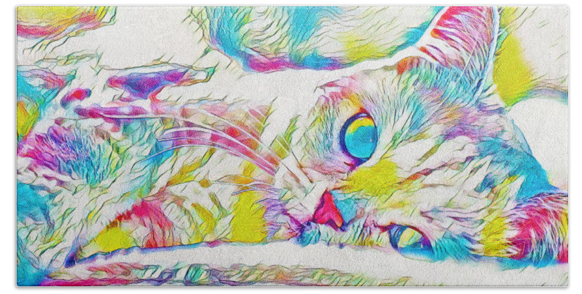 Persian Cat Hand Towel featuring the digital art Persian cat relaxing - warm pastel colors by Nicko Prints