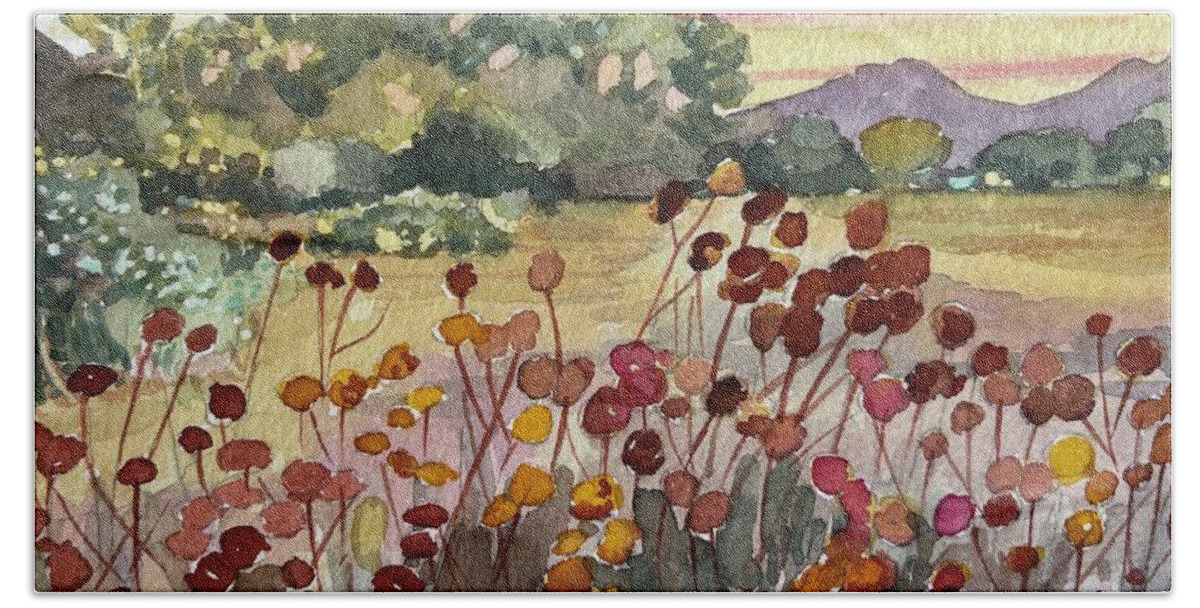 Trees Hand Towel featuring the painting Peter Strauss Ranch Seed Heads by Luisa Millicent