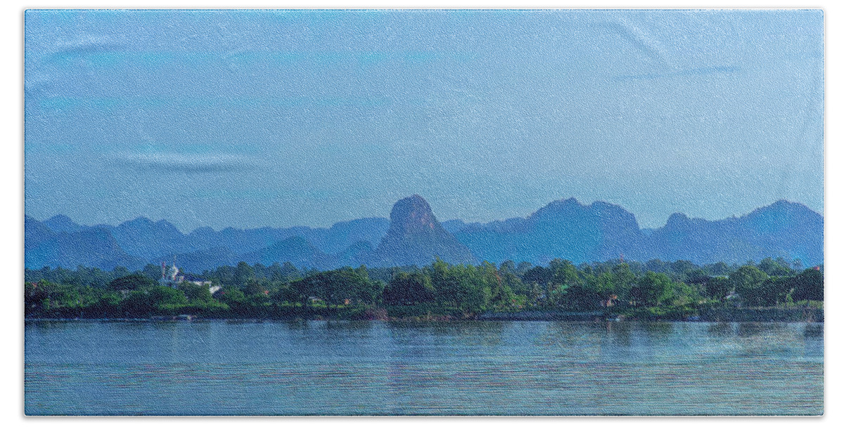 Scenic Hand Towel featuring the photograph Phanom Naga Park Mekong River and Mountains in Laos DTHNP0311 by Gerry Gantt