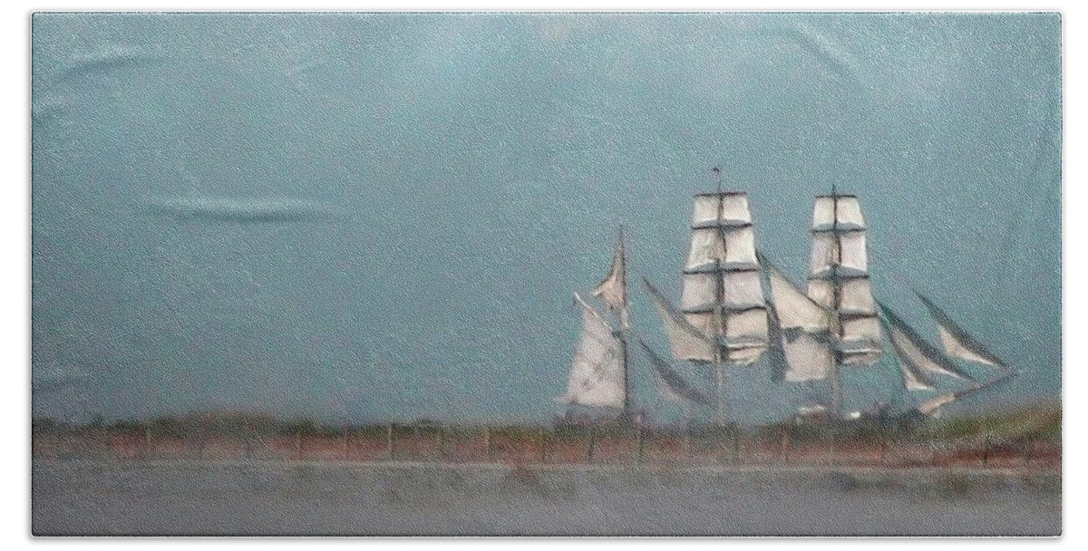 Tall Ship Elissa Hand Towel featuring the photograph Phantom Ship Sailing by Rebecca Herranen
