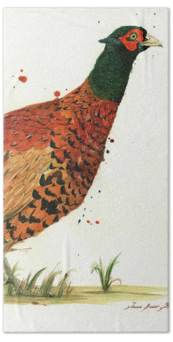Pheasant Bird Hand Towel featuring the painting Pheasant 3 by Juan Bosco