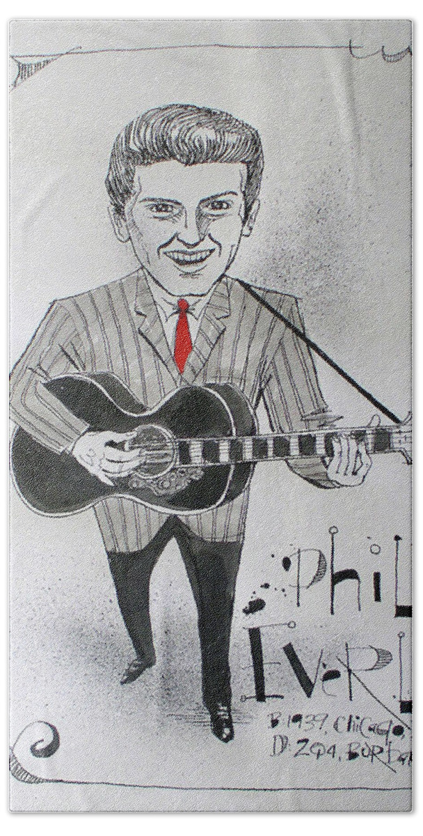  Bath Towel featuring the drawing Phil Everly by Phil Mckenney