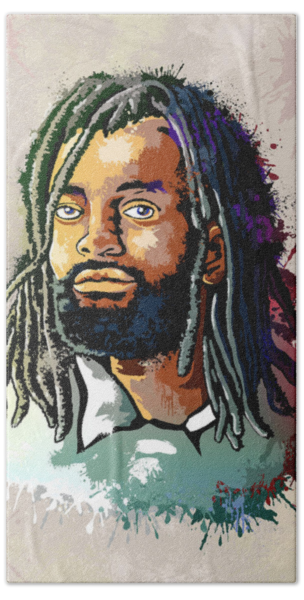 Reggae Hand Towel featuring the painting Philip Dube by Anthony Mwangi