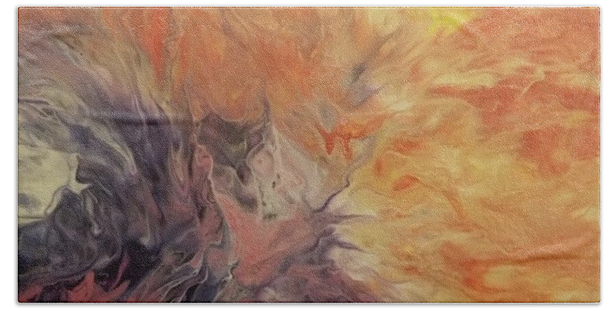 Abstract Hand Towel featuring the painting Phoenix by Pour Your heART Out Artworks