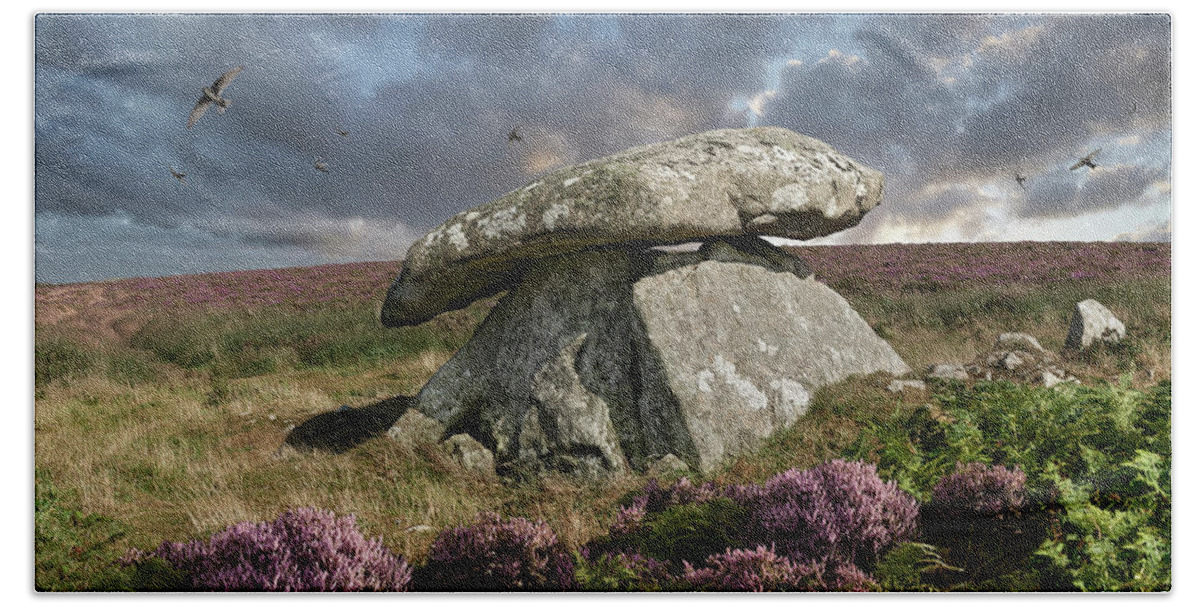 Chun Quoit Hand Towel featuring the photograph Ancient Stone - Photo of Chun Quoit, Cornwall by Paul E Williams