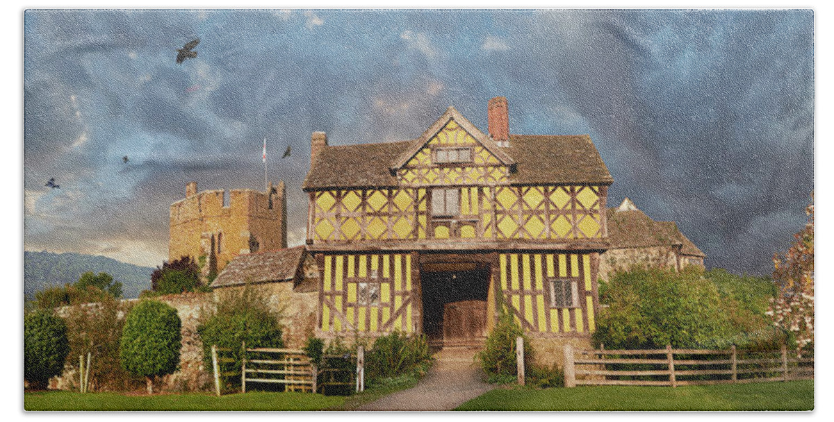Stoksay Manor House Hand Towel featuring the photograph Photo of Stokesay Castle, fortified manor house, Shropshire, England #1 by Paul E Williams